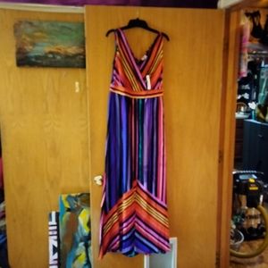 NWT dopamine bright maxi dress Worthington rainbow stripe jewel tone